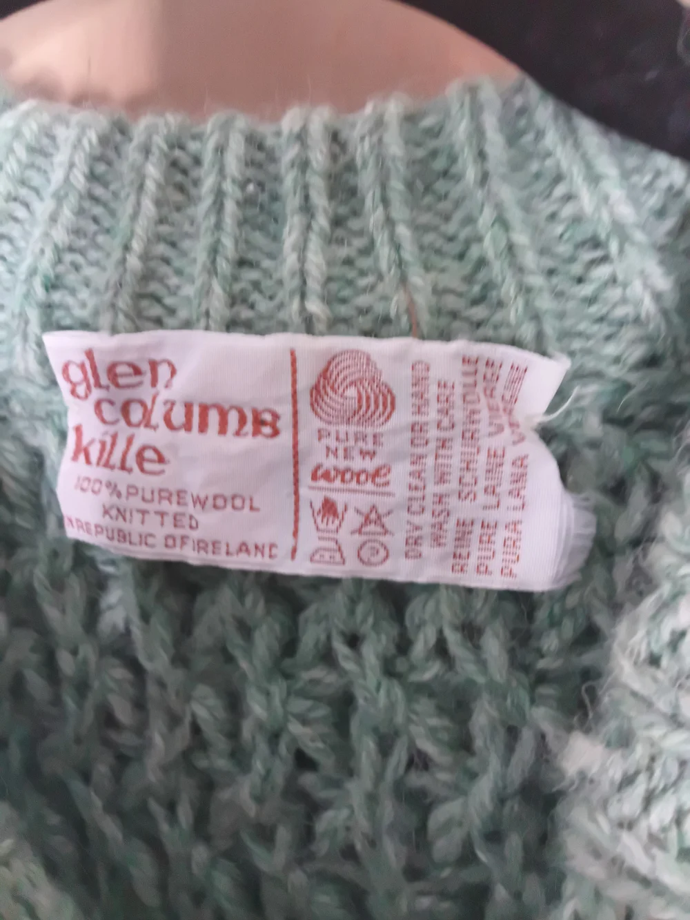 Glen Colums Kille Men's Fishermen Cable Knit Wool Sweater - Sage Green Large